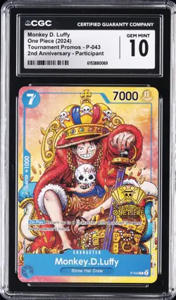 2024 ONE PIECE #P-043 MONKEY D. LUFFY CGC 10 GEM MINT - Image 1
