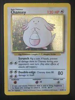 Pokemon TCG Base Set Chansey Holo Card 3/102 HP - Image 1