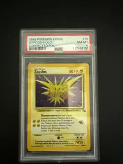 ZAPDOS 1999 Pokemon Fossil Holo #15 - Corrected Foil - PSA 8 NM-MT Mint - Image 1