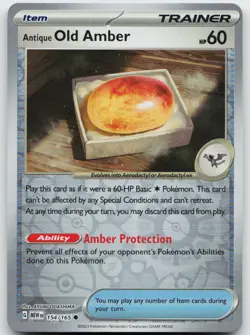 Antique Old Amber 154/165 Common 151 Pokemon Reverse Holo Near Mint - Image 1