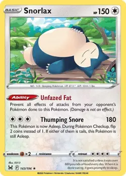 Snorlax 143/196 Holo Rare Pokemon SWSH11: Lost Origin NM - Image 1
