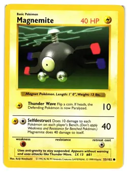 Pokemon TCG Magnemite 53/102 Common Base Set Shadowless VLP - Image 1