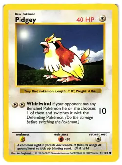 Pokemon TCG Pidgey 57/102 Common Base Set Shadowless VLP - Image 1
