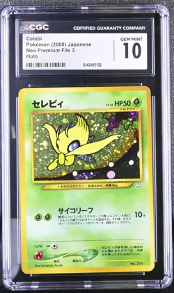 CGC 10 GEM MINT Celebi Neo Premium File 3 Holo Japanese Pokemon Card - Image 1