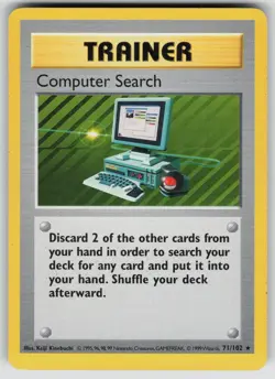 Computer Search 71/102 Rare Base Set Shadowless Pokemon Unlimited Lightly Played - Image 1
