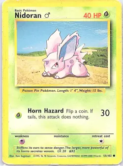 Nidoran M 55/102 Common Base Set Unlimited Pokemon Damaged - Image 1