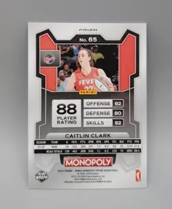 2024 Panini Prizm Monopoly WNBA Caitlin Clark Classic Icons Red Prizm RC #65 - Image 2