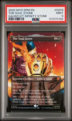 MTG Borderless Foil Marvel's Spider-Man 243 THE SOUL STONE THANOS Gauntlet PSA 9 - Image 1
