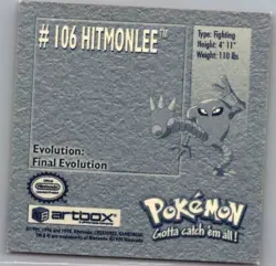 1999 Pokemon Series 1 Artbox Sticker Card - Hitmonlee #106 - NM - Image 2