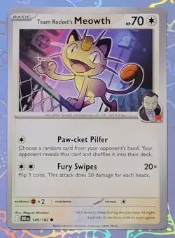 Team Rocket's Meowth 149/182 Destined Rivals Pokemon Card NM+ - Image 1