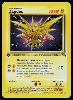 Pokemon Card Fossil Zapdos 30/62 1st Edition Rare - Image 1