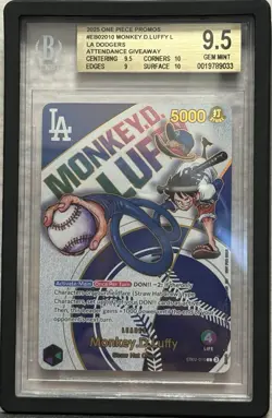 Bandai 2025 One Piece Promos Monkey D. Luffy Leader EB02-010 LA Dodgers BGS 9.5 - Image 1