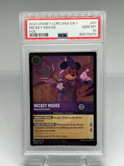 PSA 10 - Disney Lorcana Mickey Mouse "Wayward Sorcerer" FOIL 51/204 First Print - Image 1