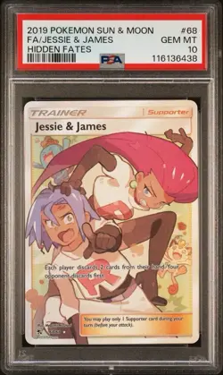 PSA 10 GEM MINT Jesse And James Full Art Trainer Card 68/68 Hidden Fates - Image 1