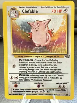 Pokemon TCG Clefable Holo Unlimited Rare Card Jungle Base Set 1/64 NM WOTC 1999 - Image 2