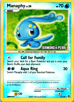 Manaphy 9/130 Stamped Reverse Holo Rare Diamond & Pearl Pokemon TCG - Image 1