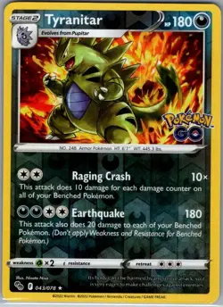Tyranitar 043/078 Reverse Holo Pokemon GO - Pokemon Card - NM - Image 1