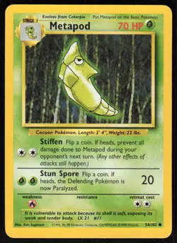 1999 Pokemon Game Base Set #054/102 Metapod Common - Image 1