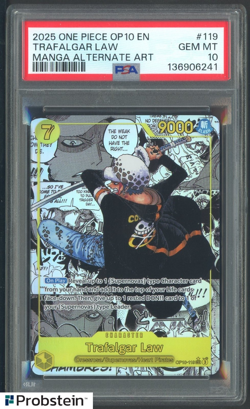 2025 One Piece Trafalgar Law OP10 EN Manga Alternate Art PSA 10 GEM MINT - Image 1