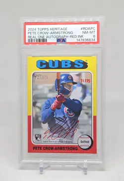 2024 Topps Heritage - Pete Crow-Armstrong RC PSA 8 Real One AUTO RED Ink #d /75 - Image 1