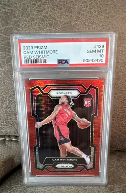 2023-24 Panini Prizm -Cam Whitmore #129 Red Seismic Prizm /299 (RC) PSA 10 - Image 1