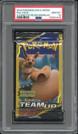 2019 POKEMON SUN AND MOON FOIL PACK 3 CARD EEVEE SNORLAX PSA 10 - Image 1