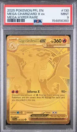 2025 POKEMON PFL EN MEGA CHARIZARD X ex MEGA GOLD HYPER RARE #130 PSA 9 MINT - Image 1