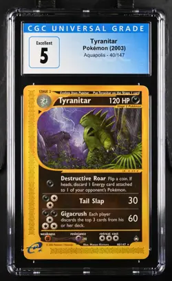TYRANITAR 40/147 AQUAPOLIS POKEMON CGC 5 EXCELLENT - Image 1
