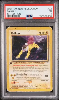 2001 POKEMON NEO REVELATION 1ST EDITION #22 RAIKOU PSA 1 - Image 1