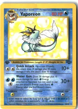 Vaporeon 28/64 Rare Jungle Pokemon 1st Edition Damaged - Image 1
