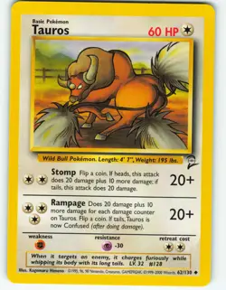 Tauros - 62/130 Base Set 2 - Pokemon TCG - 2000 - Image 1
