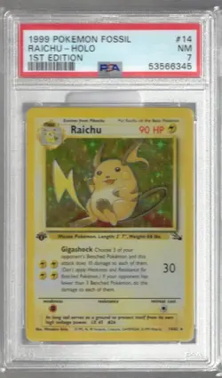 1999 Pokemon Fossil 14 Raichu Holo 1st Edition PSA 7 53566345 Graded Pokemon Car - Image 1
