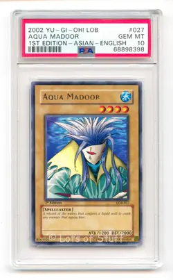 PSA 10 GEM MINT Yu-Gi-Oh! Aqua Madoor LOB-027 1st Edition Asian - English 27 -98 - Image 1
