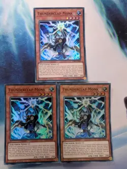 YuGiOh! Thunderclap Monk SAST-EN026 x 3 PLAYSET Super Rare 1st Ed - Image 1