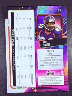 2024 Topps Chrome Cosmic Rod Smith Green Space Dust Refractor #/75 SP Broncos - Image 2