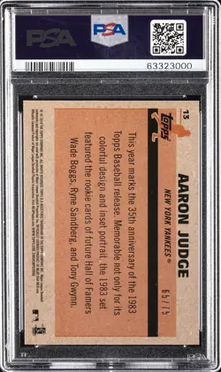 2018 TOPPS SILVER PACK 1983 CHROME PROMO PURPLE REFRACTOR #13 AARON JUDGE PSA 10 - Image 2