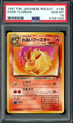 PSA 10 GEM MINT Dark Flareon 136 Team Rocket 1997 Japanese Pokemon - Image 1