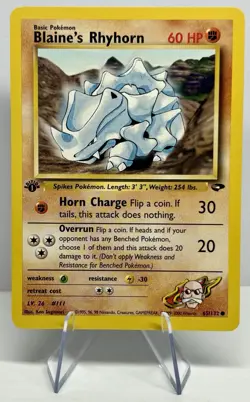 1st Edition Blaine's Rhyhorn 65/132 Pokemon Gym Challenge - Image 1