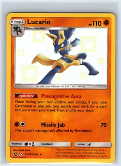 Lucario SV22/SV94 Shiny Rare Hidden Fates Shiny Vault Pokemon Holo Near Mint - Image 1