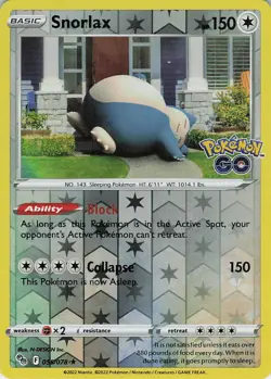 Snorlax Reverse Holo Holo Rare Pokemon GO 055/078 NM - Image 1