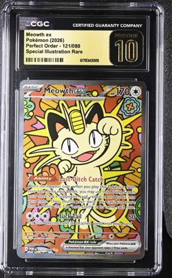 Pokemon TCG Meowth ex SIR 121/088 Perfect Order CGC 10 PRISTINE BLACK LABEL - Image 1