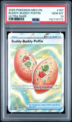 2025 POKEMON MEG EN-MEGA EVOLUTION 167 BUDDY-BUDDY POFFIN PSA 10 - Image 1