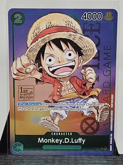 Monkey D Luffy P-037 1st Anniversary Tournament STAMP Promo Holo One Piece Card - Image 3