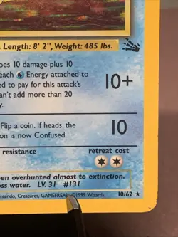 Pokemon TCG 1st Edition Lapras 10/62 Fossil Set Holo Rare WOTC VTG 1999 - Image 4