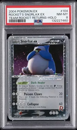 2004 POKEMON EX TEAM ROCKET RETURNS #104 ROCKET'S SNORLAX EX-HOLO PSA 8 - Image 1