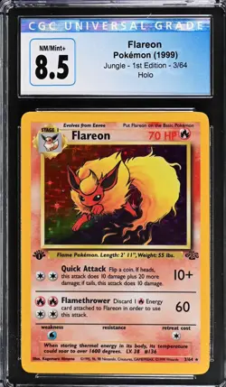 Pokemon Flareon 3/64 HOLO 1st EDITION JUNGLE SET 1999 PSA CGC 8.5 N MINT - Image 1
