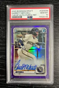 2020 Bowman Draft Garrett Mitchell 1st Purple Refractor Auto #/250 PSA 10 - Image 1