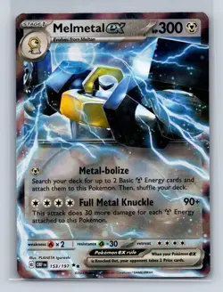 MELMETAL EX 153/197 DOUBLE RARE OBSIDIAN FLAMES POKEMON NM - Image 1