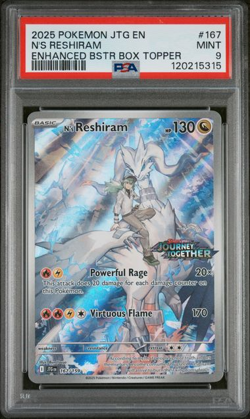 2025 POKEMON JTG ENHANCED TOPPER PROMO #167 N'S RESHIRAM PSA 9 - Image 1