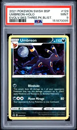 2021 POKEMON SWSH BLACK STAR PROMO #129 UMBREON-HOLO PSA 9 - Image 1